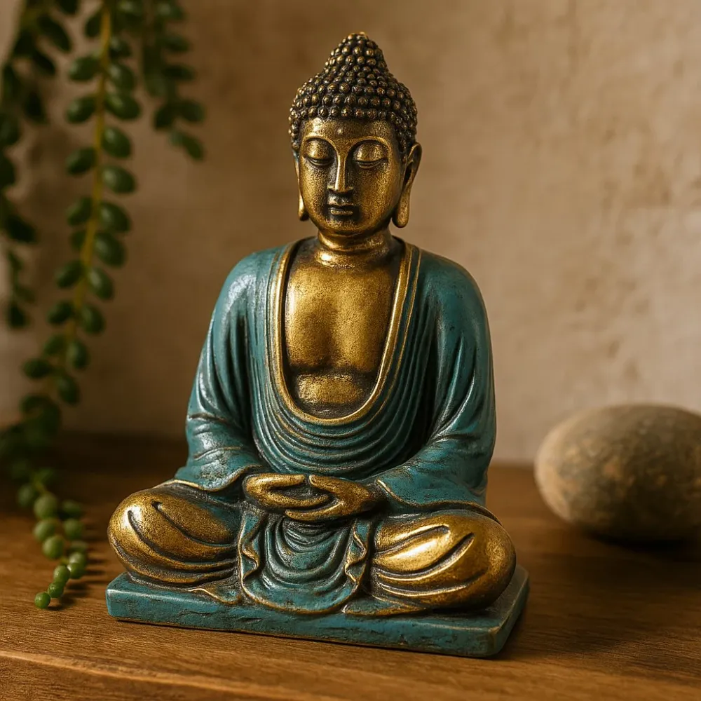 Buda Kip Meditacijski Položaj Tirkizna i Zlatna Srednji
