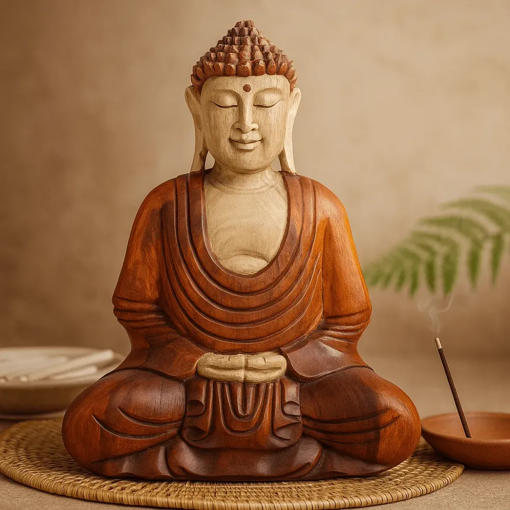 Buda Kip Ručno Rezbareni Suar Drvo 40cm Ruka Dolje