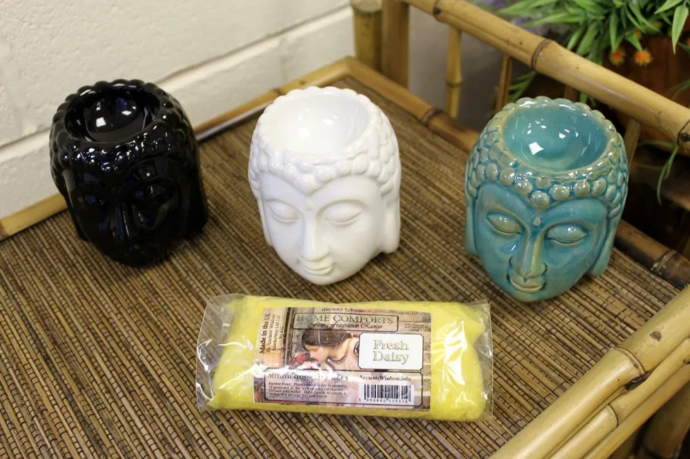 Buddha glava držč za čajnu svijeću i ulje, bijela keramika