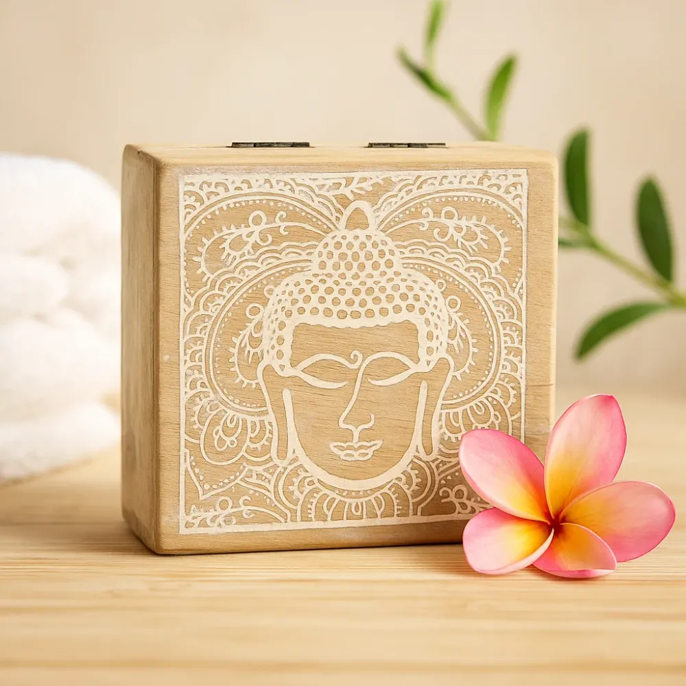 Buddha lice kutija kvadratna izbjeljena 10x10x4.2cm