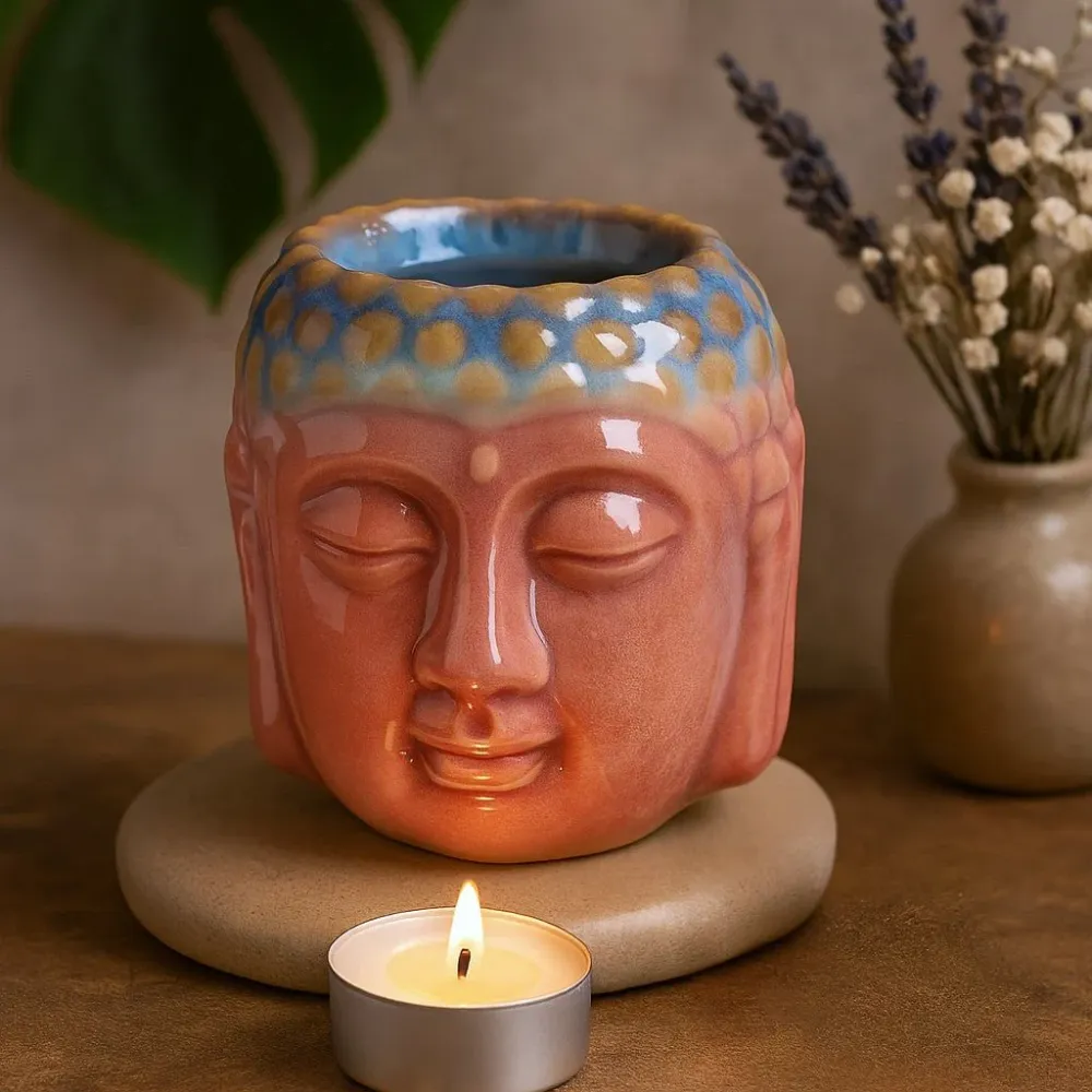 Buddha svijećnjak za ulje, ruž i tirkizna