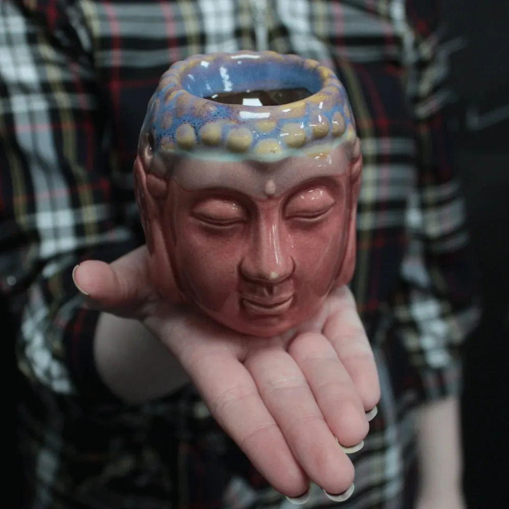 Buddha svijećnjak za ulje, ruž i tirkizna