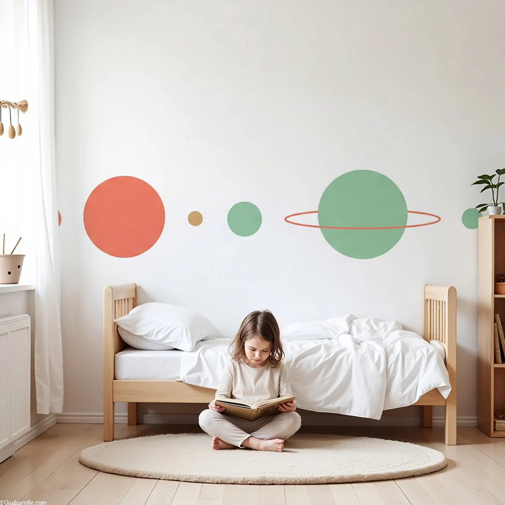Dječja soba tapeta | Šarene planete i minimalistički kozmos