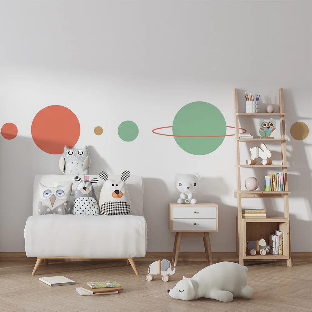 Dječja soba tapeta | Šarene planete i minimalistički kozmos