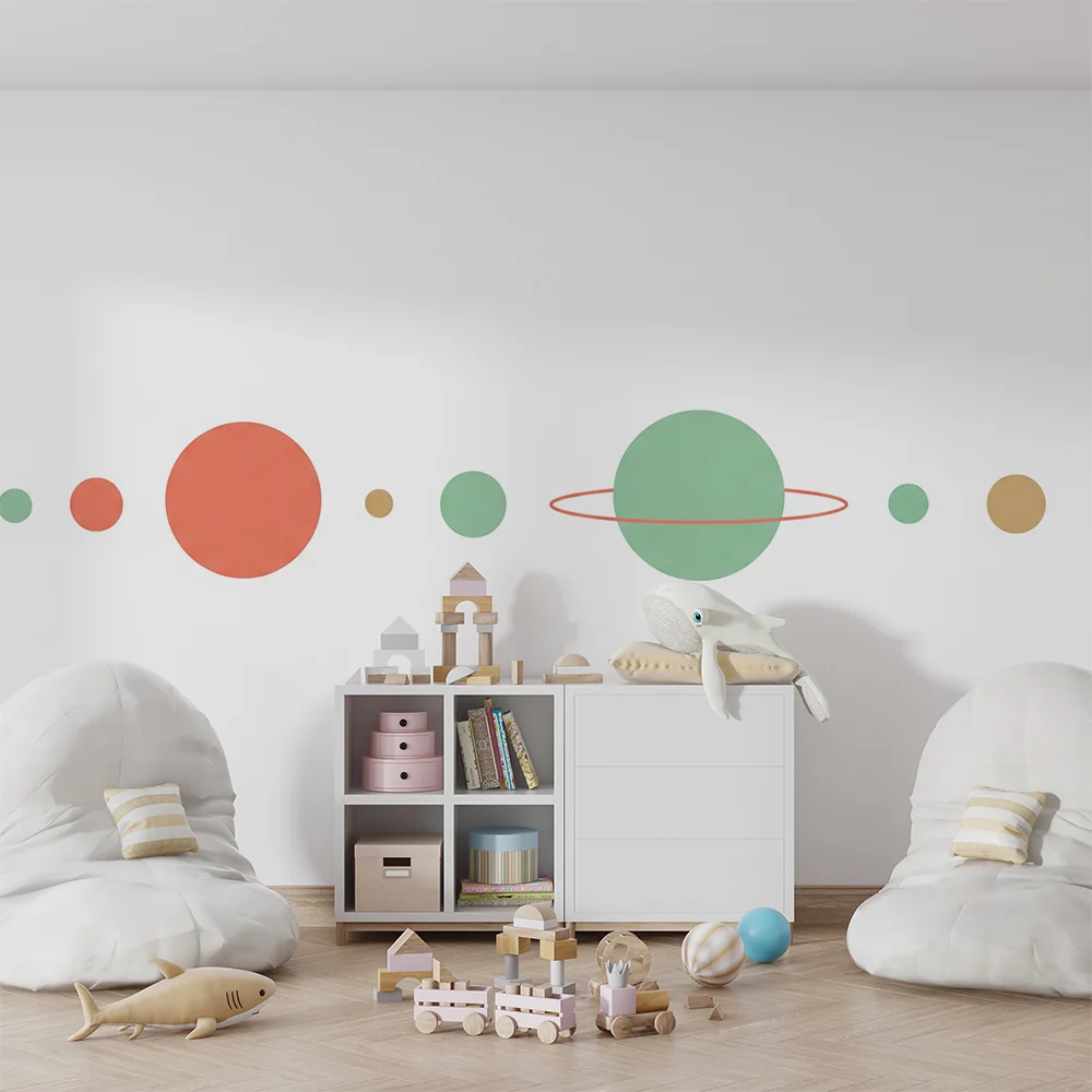 Dječja soba tapeta | Šarene planete i minimalistički kozmos