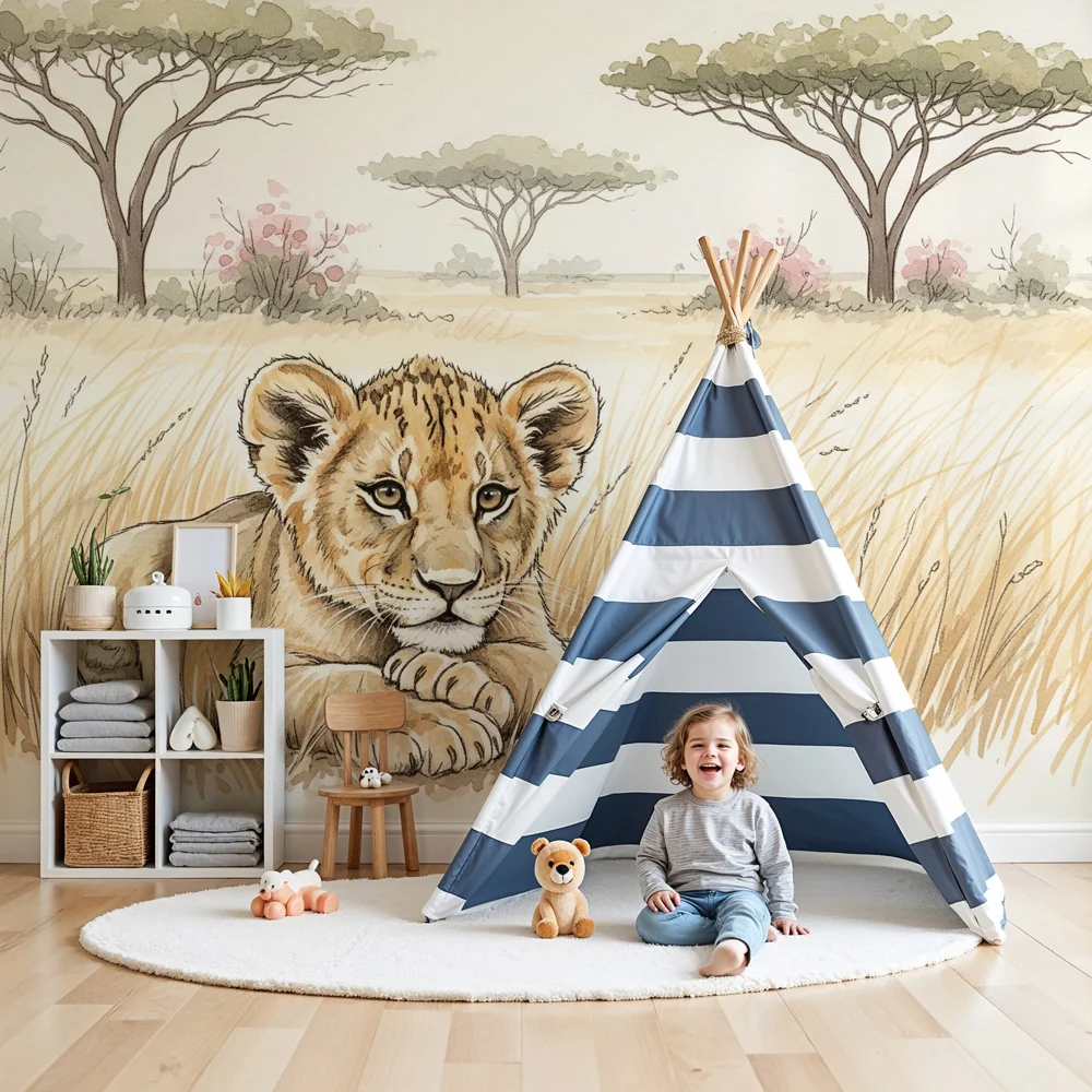 Dječja soba tapeta | Beba lav u savani
