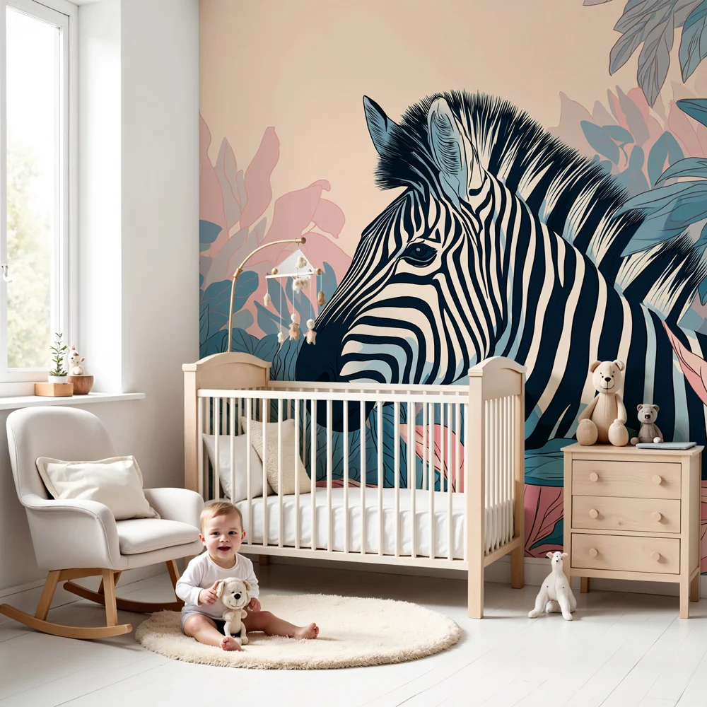 Dječja soba tapeta | Elegantni zebra usred džungle
