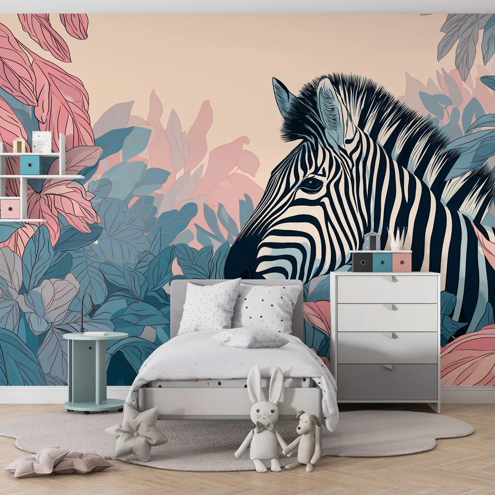 Dječja soba tapeta | Elegantni zebra usred džungle