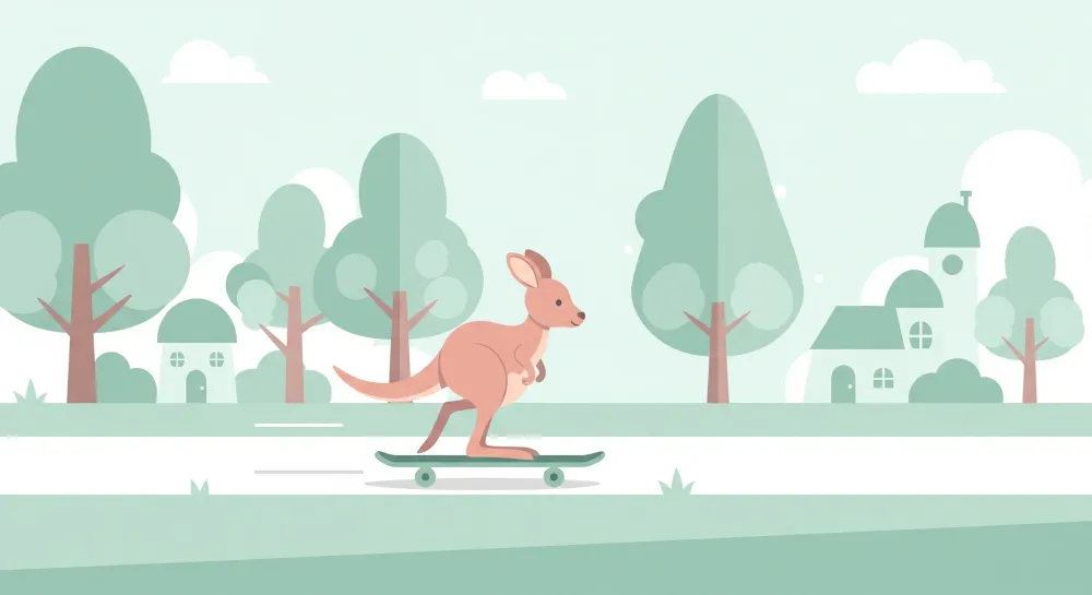 Dječja soba tapeta | Kengur na skateboardu u zabavnom krajoliku