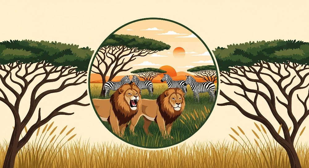 Dječja soba tapeta | Kraljevski lavovi i zebre na savani