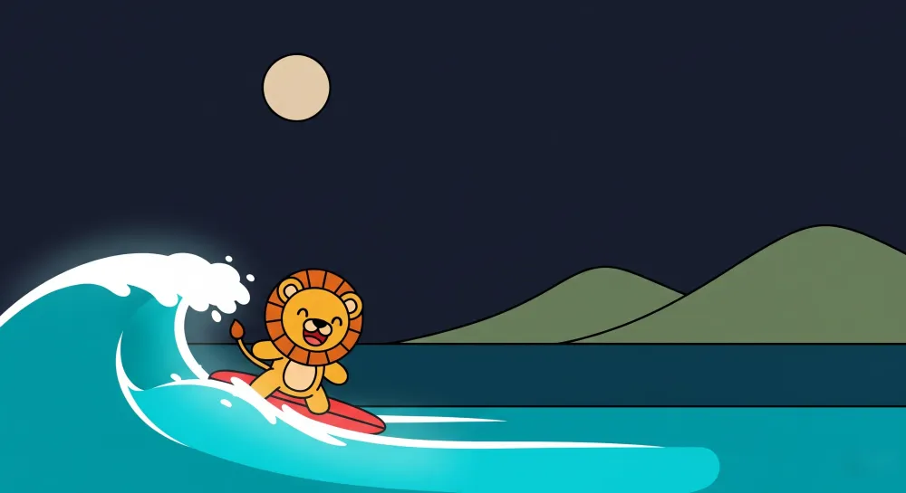 Dječja soba tapeta | Lav surfer u zvjezdanoj noći