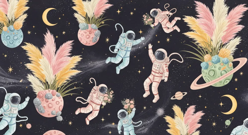 Dječja soba tapeta | Lebdeći astronauti i šarene planete u svemiru
