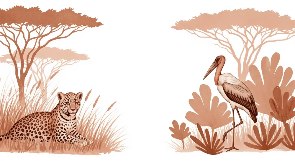 Dječja soba tapeta | Leopard i flamingo u savani