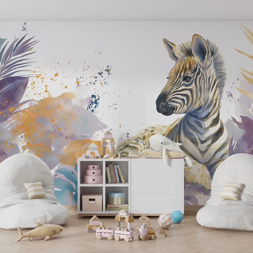 Dječja soba tapeta | Ljupki zebra i šarena džungla