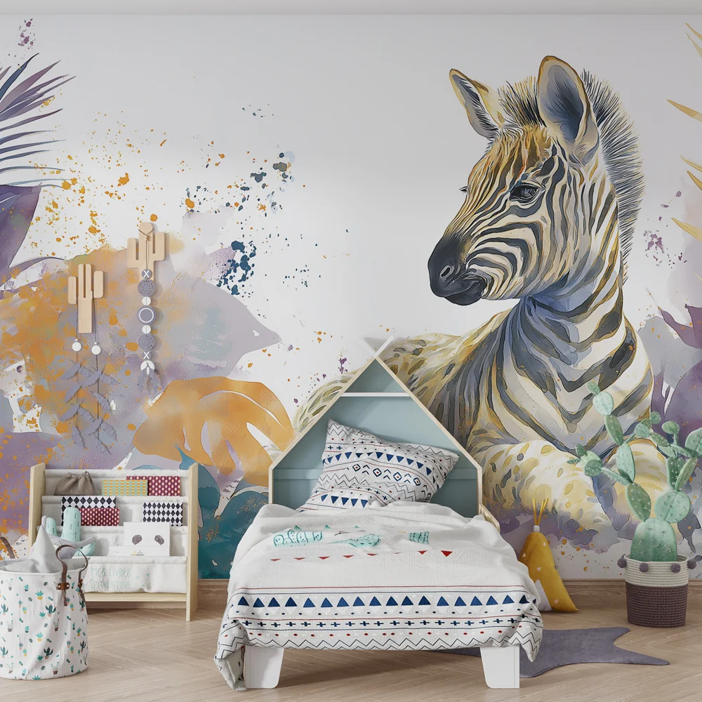 Dječja soba tapeta | Ljupki zebra i šarena džungla