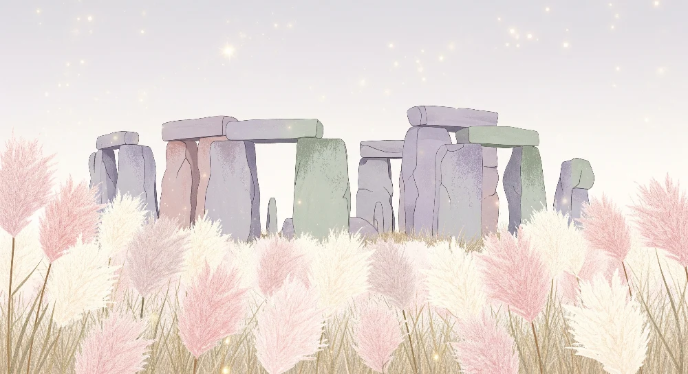 Dječja soba tapeta | Misteriozni Stonehenge okružen pampas cvijećem