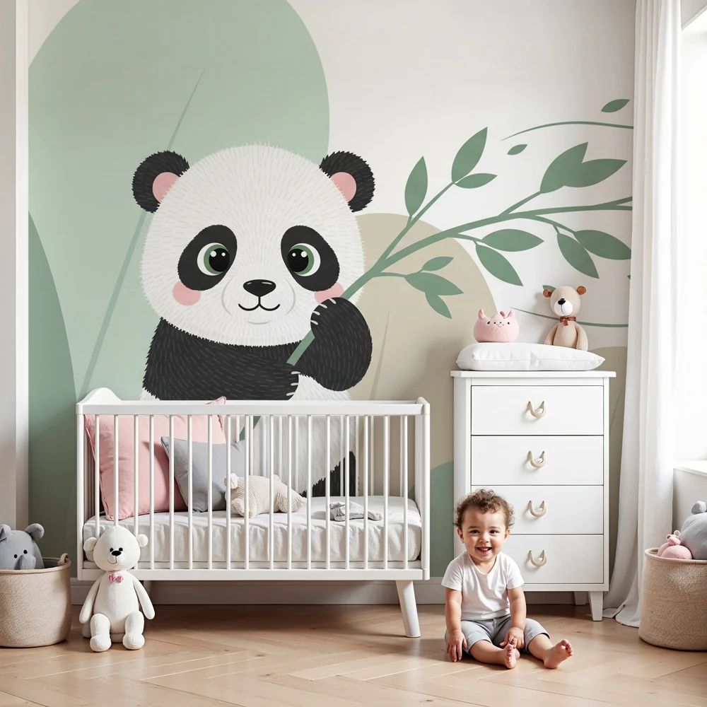 Dječja soba tapeta | Panda igrač među lišćem