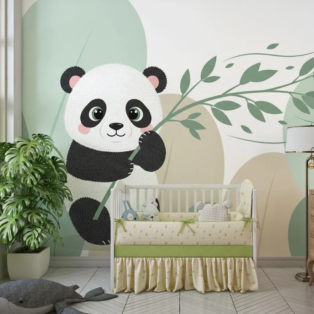 Dječja soba tapeta | Panda igrač među lišćem