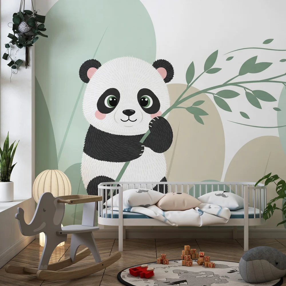 Dječja soba tapeta | Panda igrač među lišćem