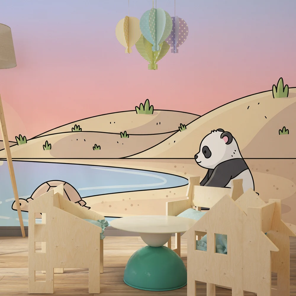 Dječja soba tapeta | Panda i kornjač na obali vode