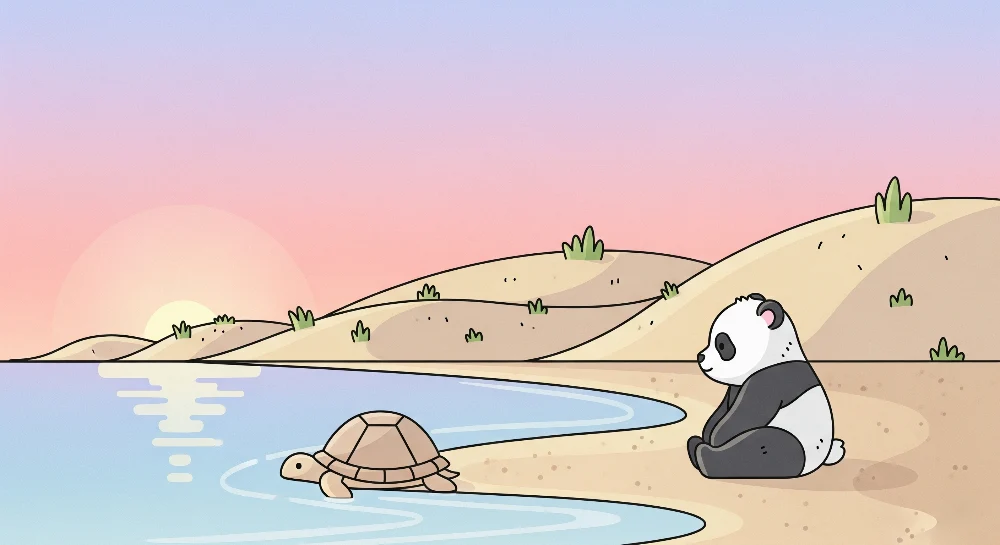 Dječja soba tapeta | Panda i kornjač na obali vode