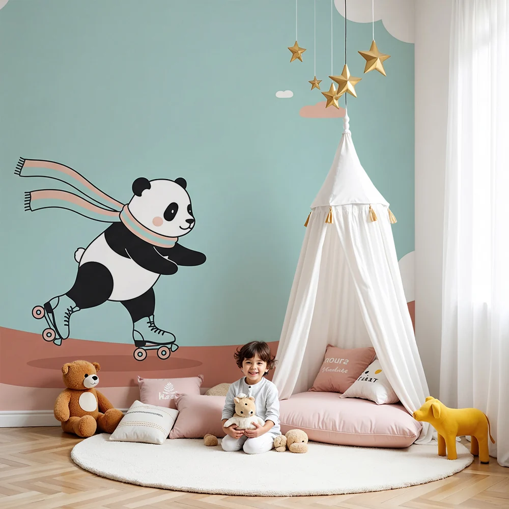 Dječja soba tapeta | Panda patiner na rolerima