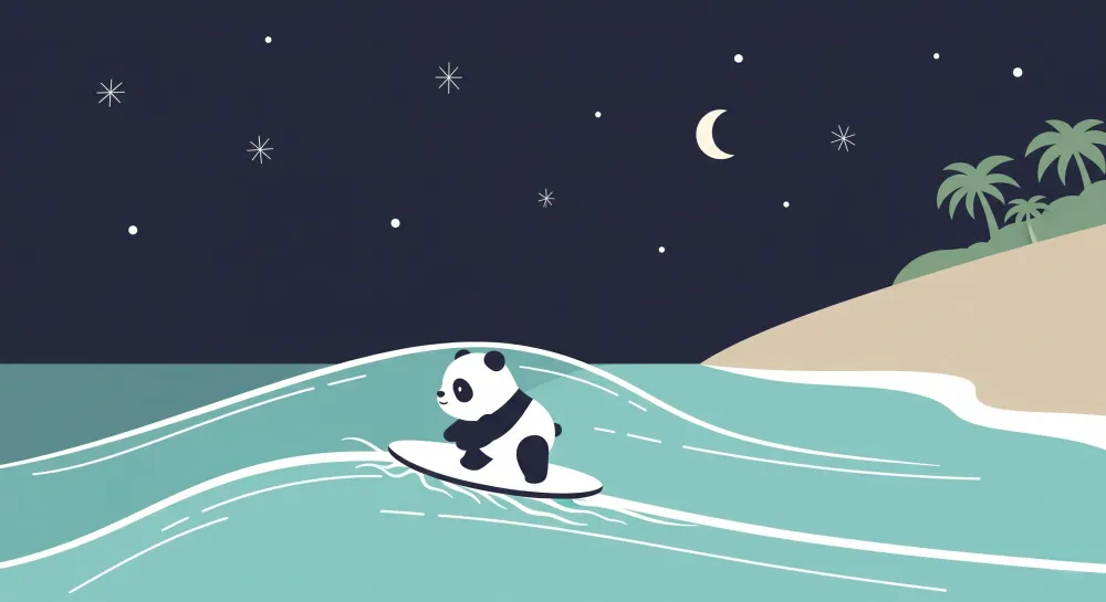 Dječja soba tapeta | Panda surfer ispod zvijezda