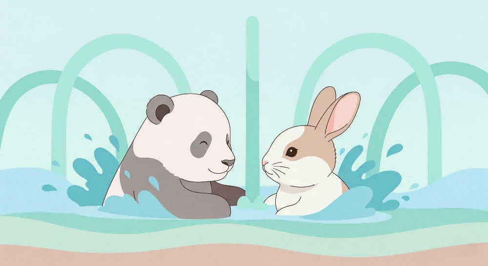 Dječja soba tapeta | Panda i zec u vodi