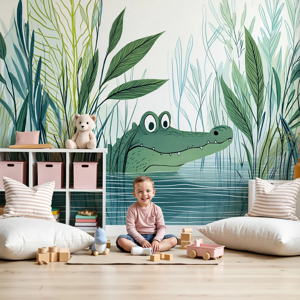 Dječja soba tapeta | Radoznali aligator u prirodi