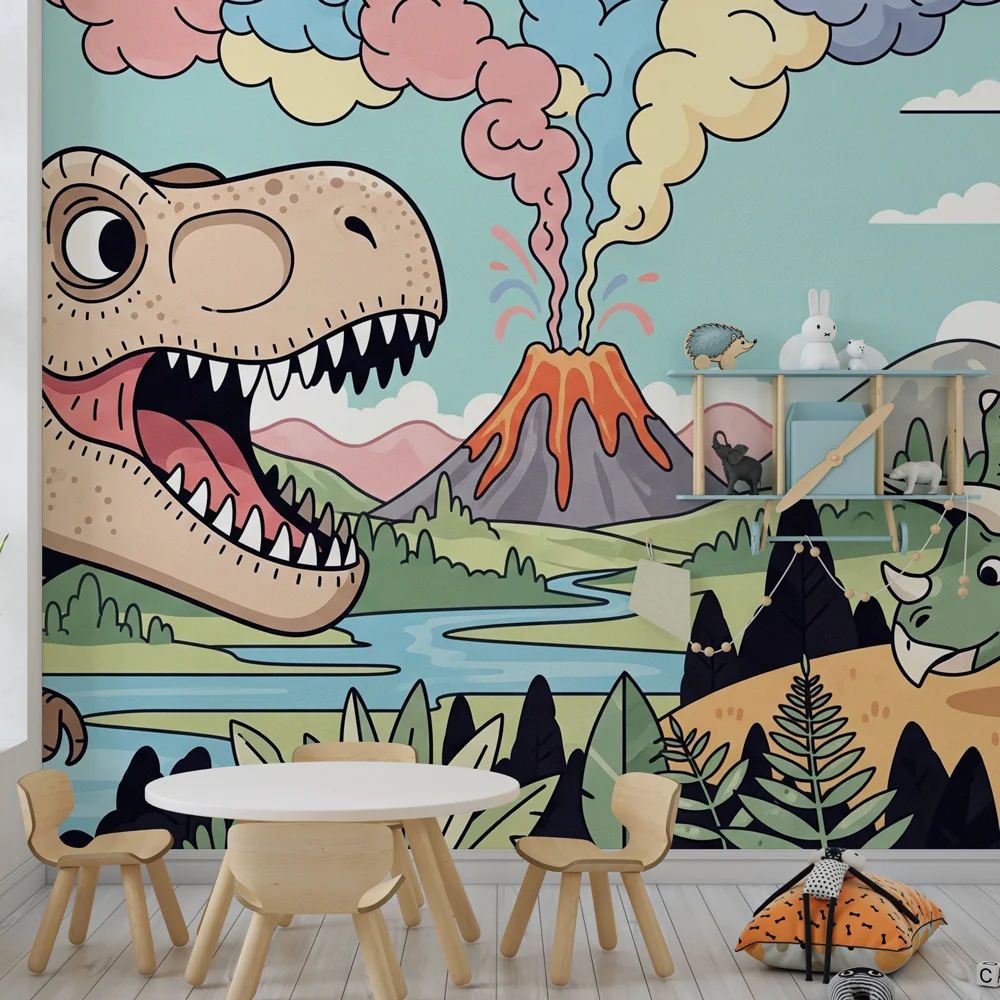 Dječja soba tapeta | T Rex i višenamjenski vulkan