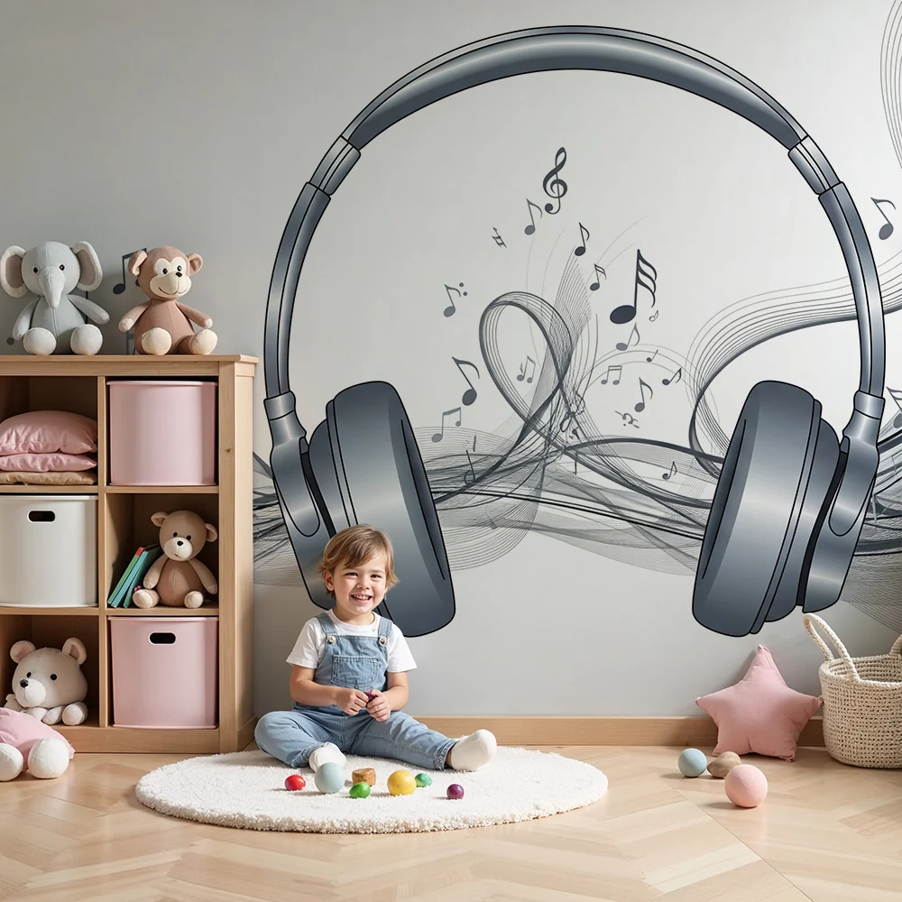 Dječja soba tapeta | Slušalice i note glazbe u harmoniji