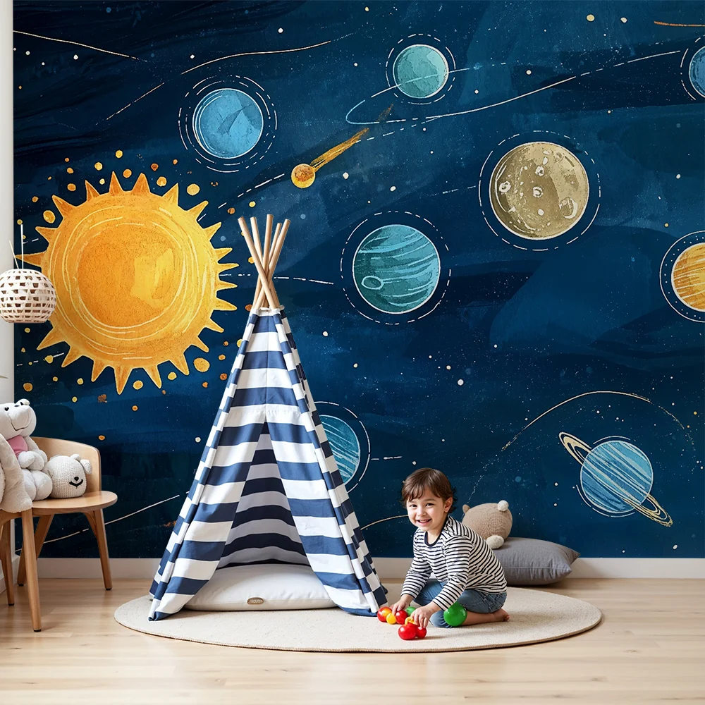 Dječja soba tapeta | Svemirsko istraživanje i šarene planete