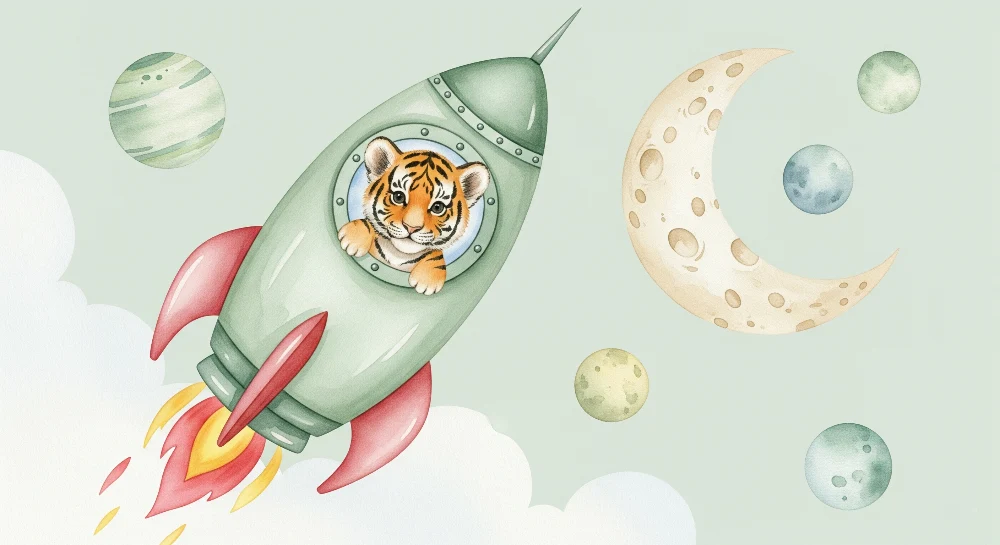 Dječja soba tapeta | Tigar u istraživačkoj raketi