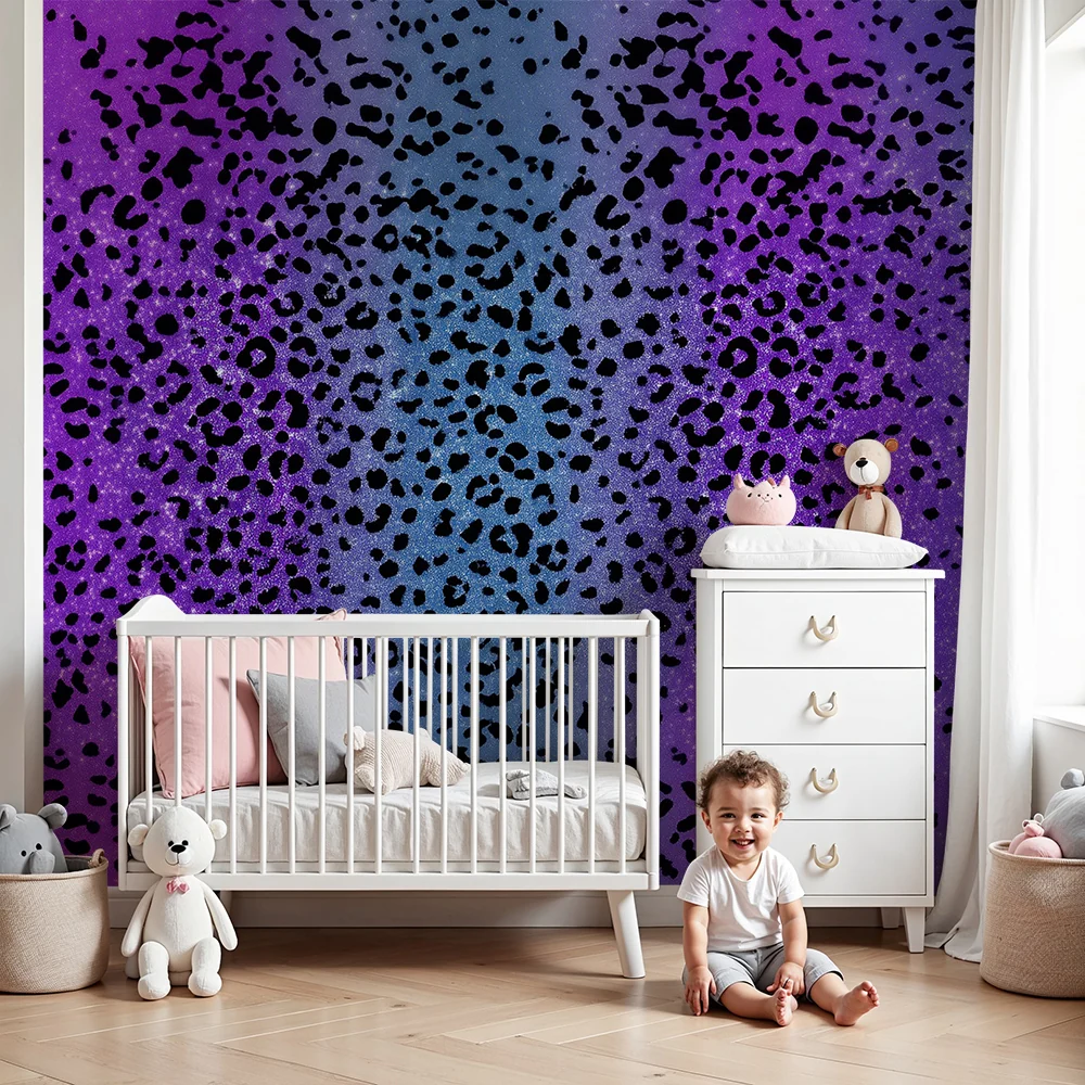 Dječja soba tapeta | Violet i plavi leopard uzorak