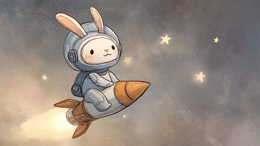 Dječja soba tapeta | Zec astronaut putuje kroz svemir