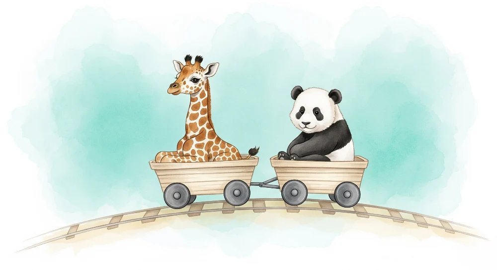 Dječja soba tapeta | Zirafa i panda u avanturi