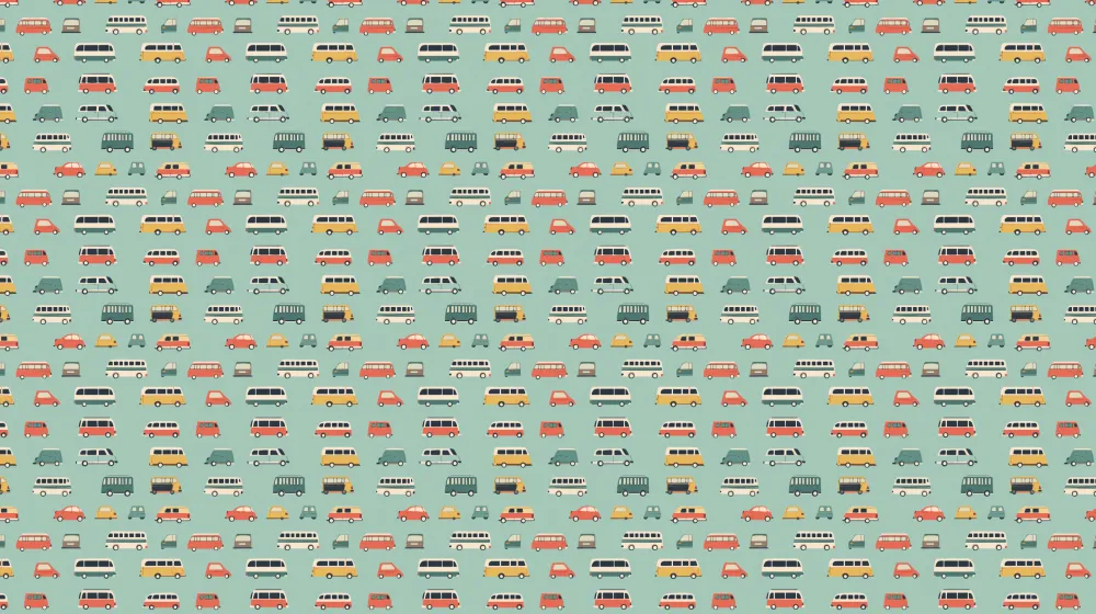 Dječja soba s uzorcima tapeta | Uzorci šarenih automobila na pastelnoj pozadini