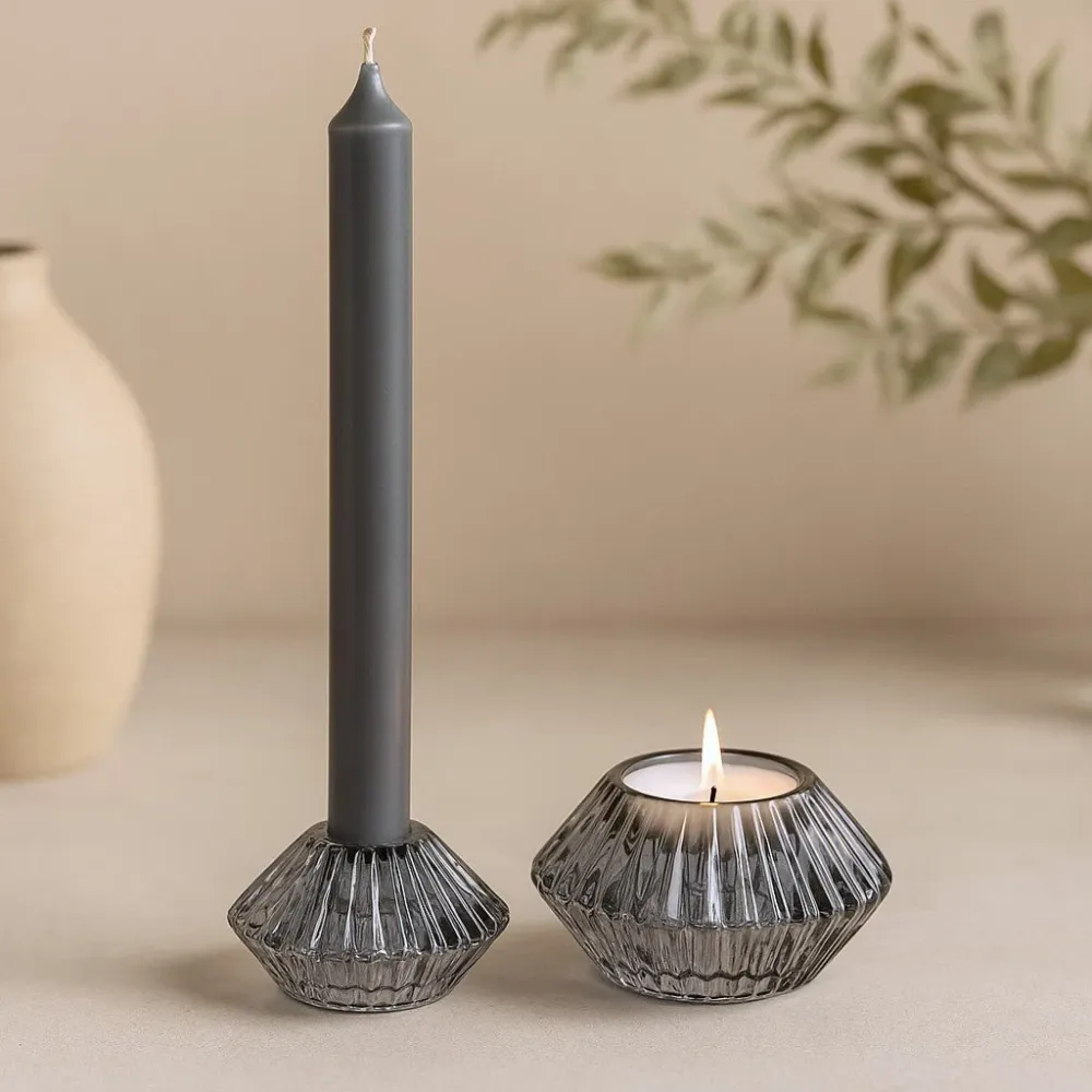 Držč za svijeće za stožaste i čajne svijeće Midnight Grey 2-komada