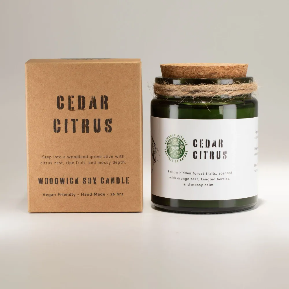 Greenman Woodwick sojina svijeć – cedar i citrus