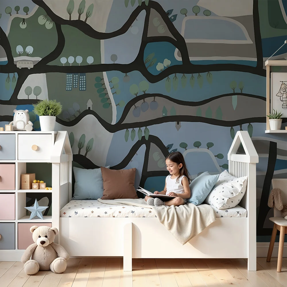 Kids room wallpaper | Abstract map