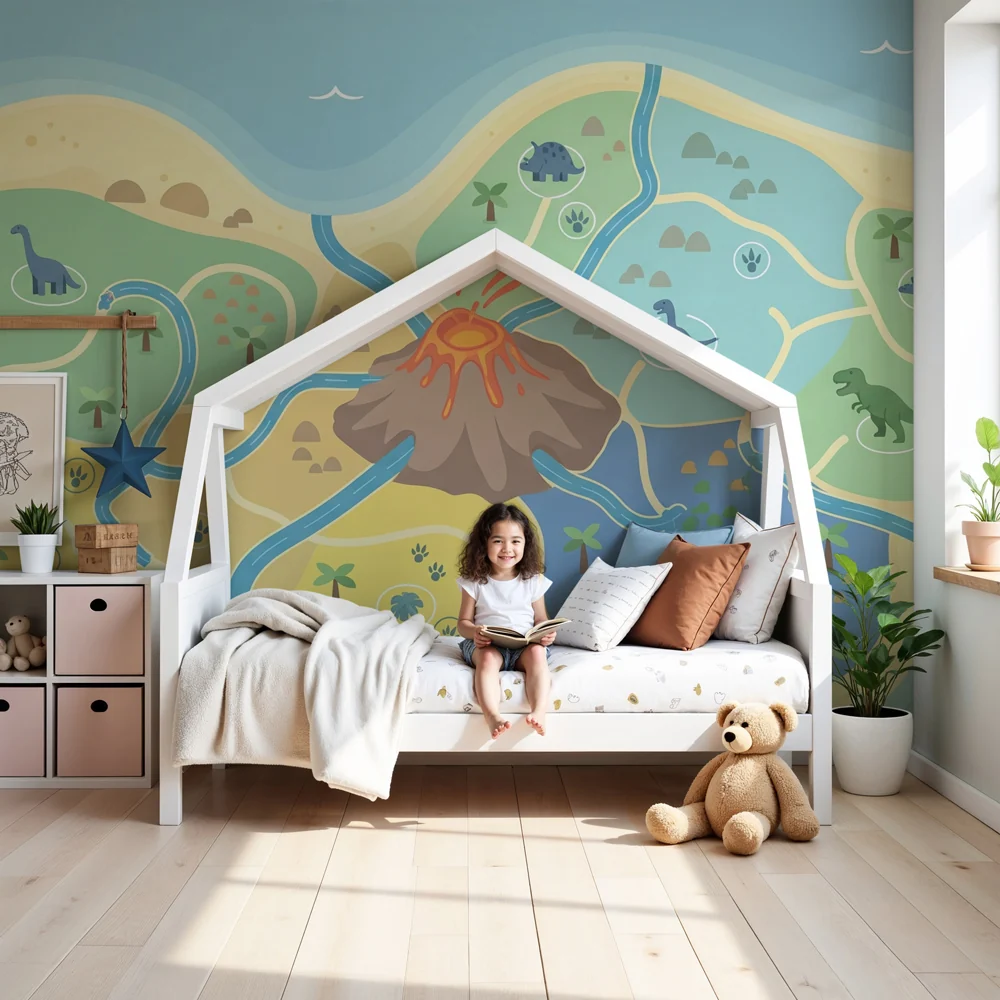 Kids room wallpaper | Dinosaur island map