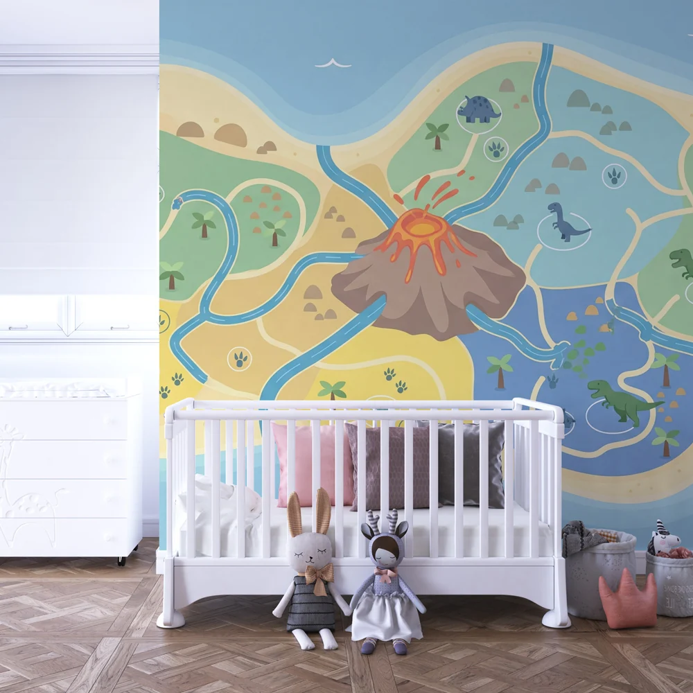 Kids room wallpaper | Dinosaur island map