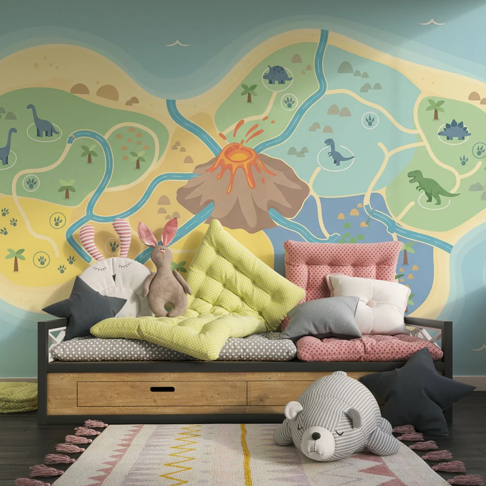 Kids room wallpaper | Dinosaur island map