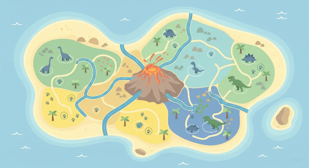 Kids room wallpaper | Dinosaur island map