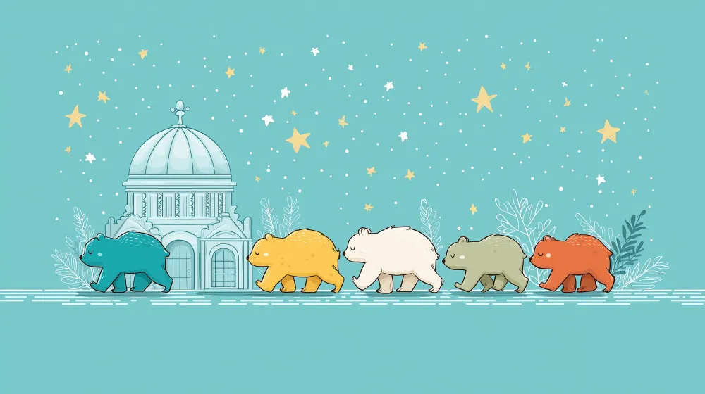 Kids room wallpaper | Šetnja malih medvjedić ispod zvijezda