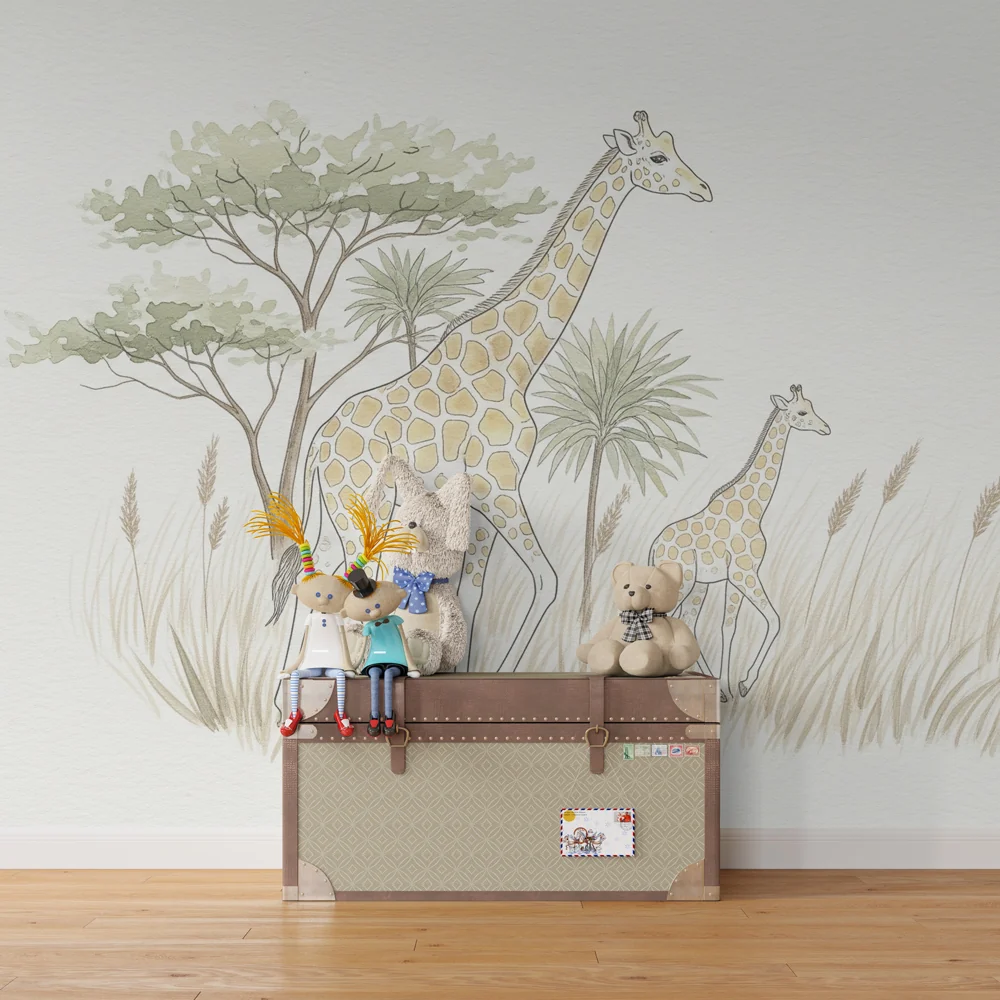 Kids room wallpaper | Giraffes and gentle savanna