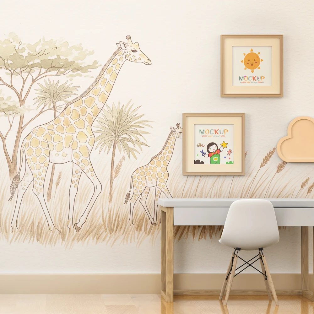 Kids room wallpaper | Giraffes and gentle savanna