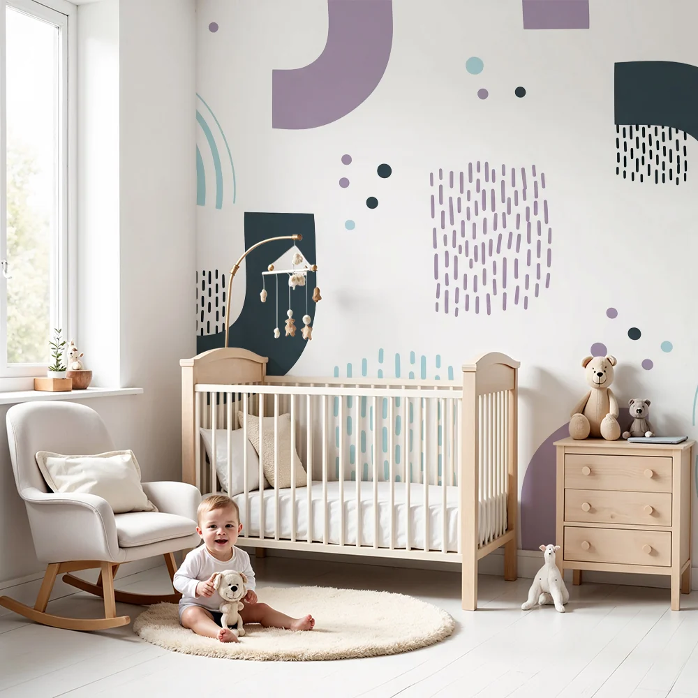 Kids room wallpaper | Modern geometric patterns pastel colors