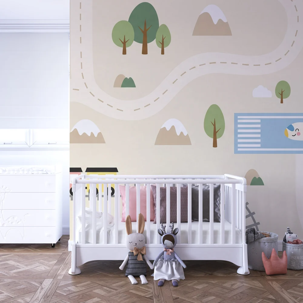 Kinderzimmer Tapete | Abenteuer auf Schienen und der Luft
