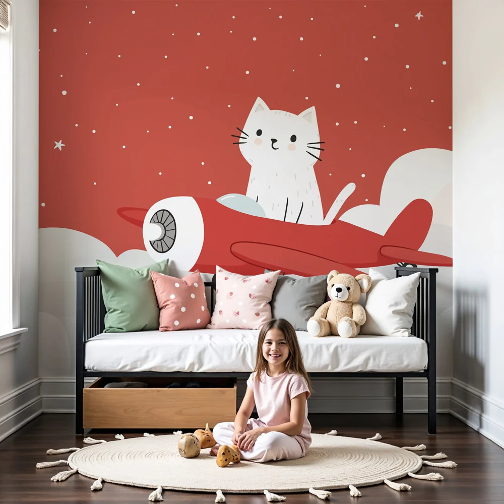 Kinderzimmer Tapete | Abenteuerkätzchen den Wolken